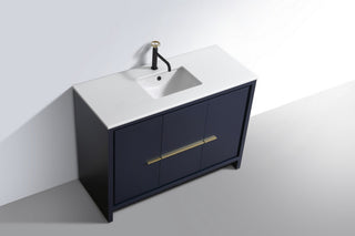 KubeBath Dolce 48" Bathroom Vanity With White Quartz Countertop, Ash Gray, Blue
