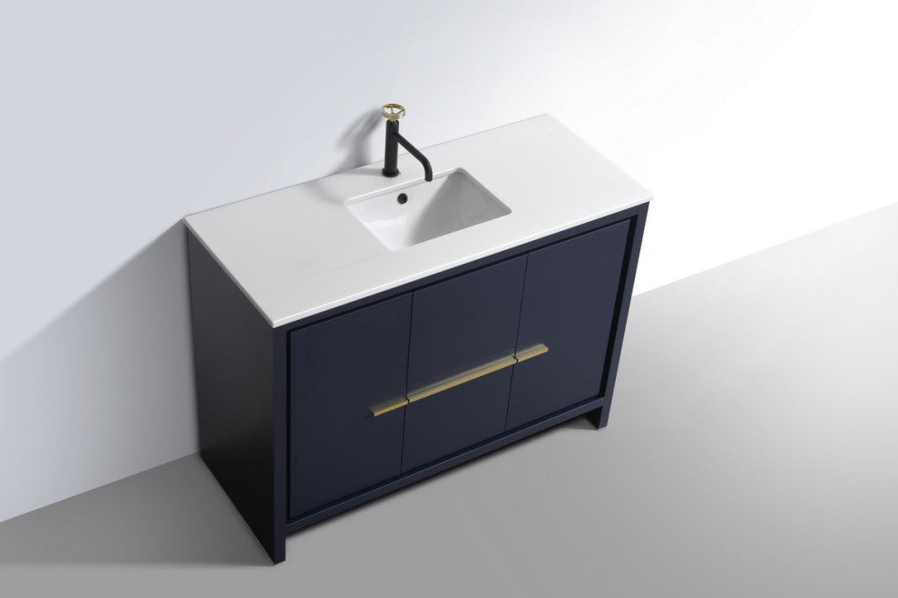 KubeBath Dolce 48" Bathroom Vanity With White Quartz Countertop, Ash Gray, Blue