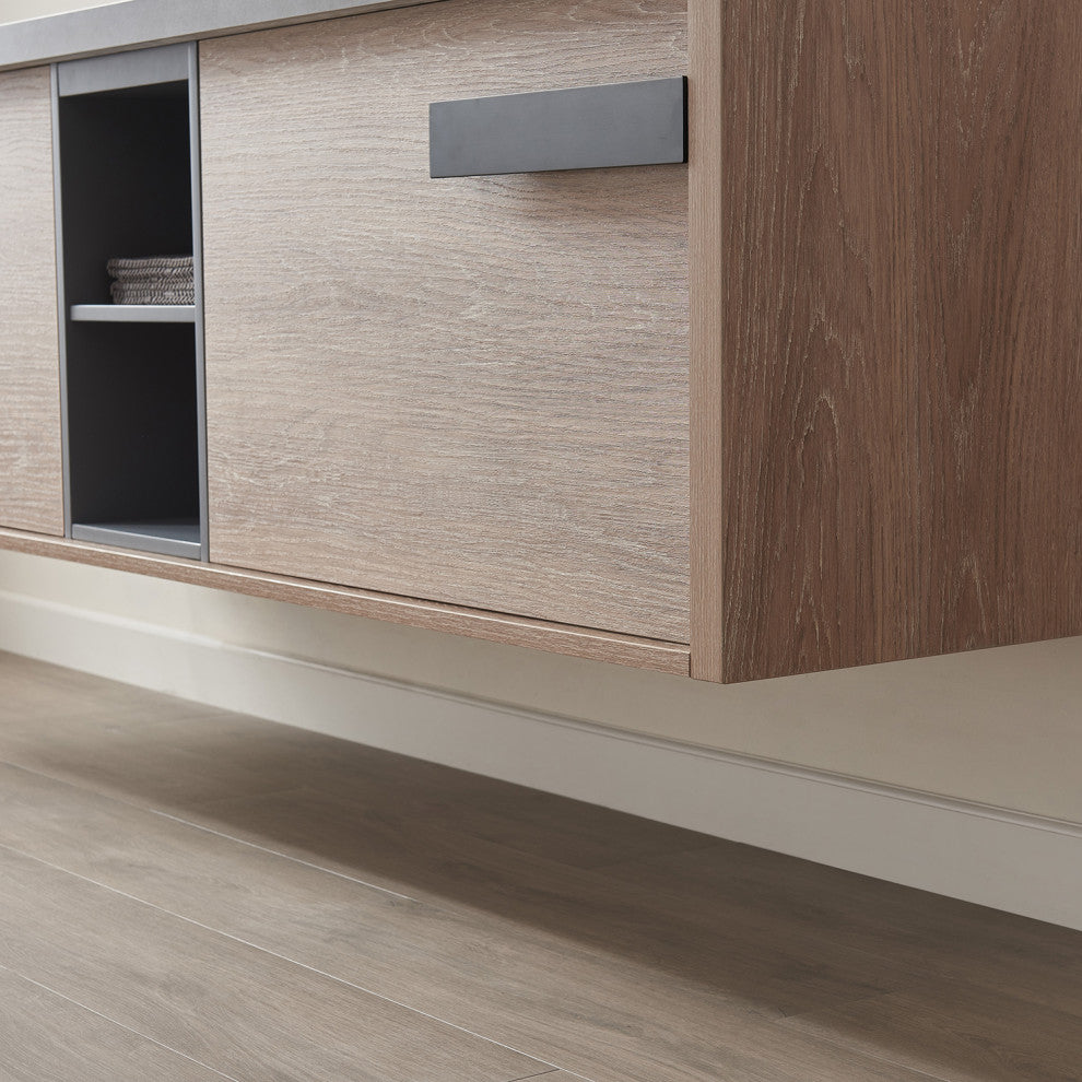 Carcastillo Bath Vanity, Oak With Sintered Stone Top, 72", With Mirror