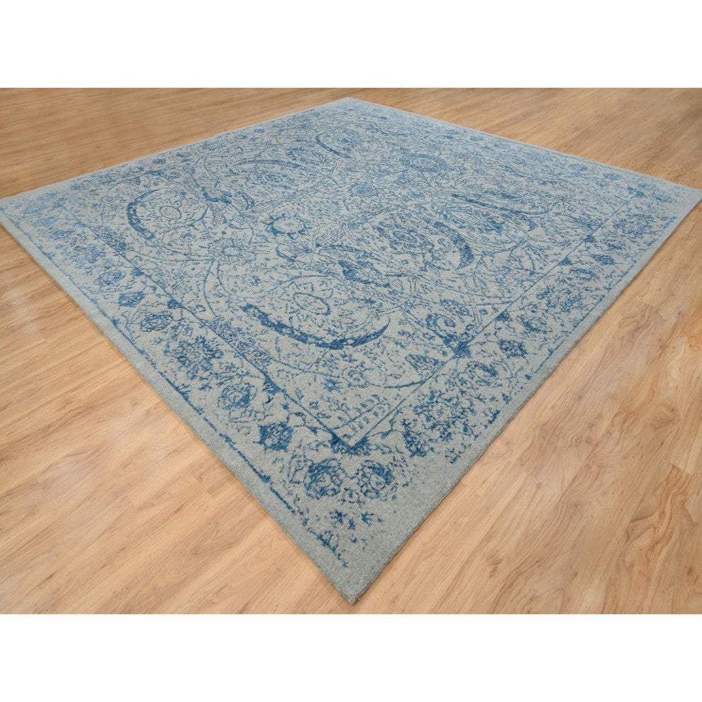 Gray Fine Jacquard Hand Loomed Wool and Plant Based Silk Square Rug 11'10"x12'0"