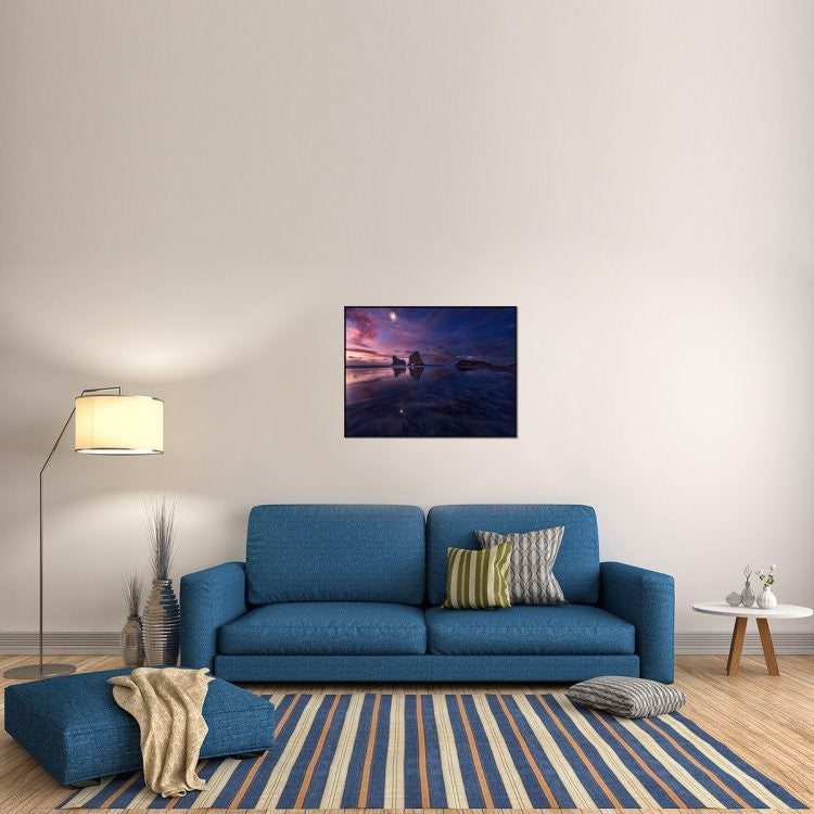 "Golden Bay When Night Falls" Framed Canvas Giclee by Yan Zhang, 37x28"