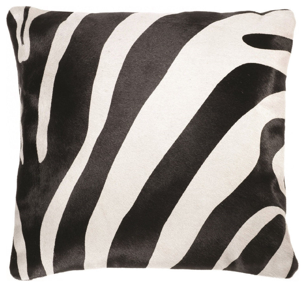 Natural Torino Cowhide Pillow 18"x18", Zebra Black on Off-White