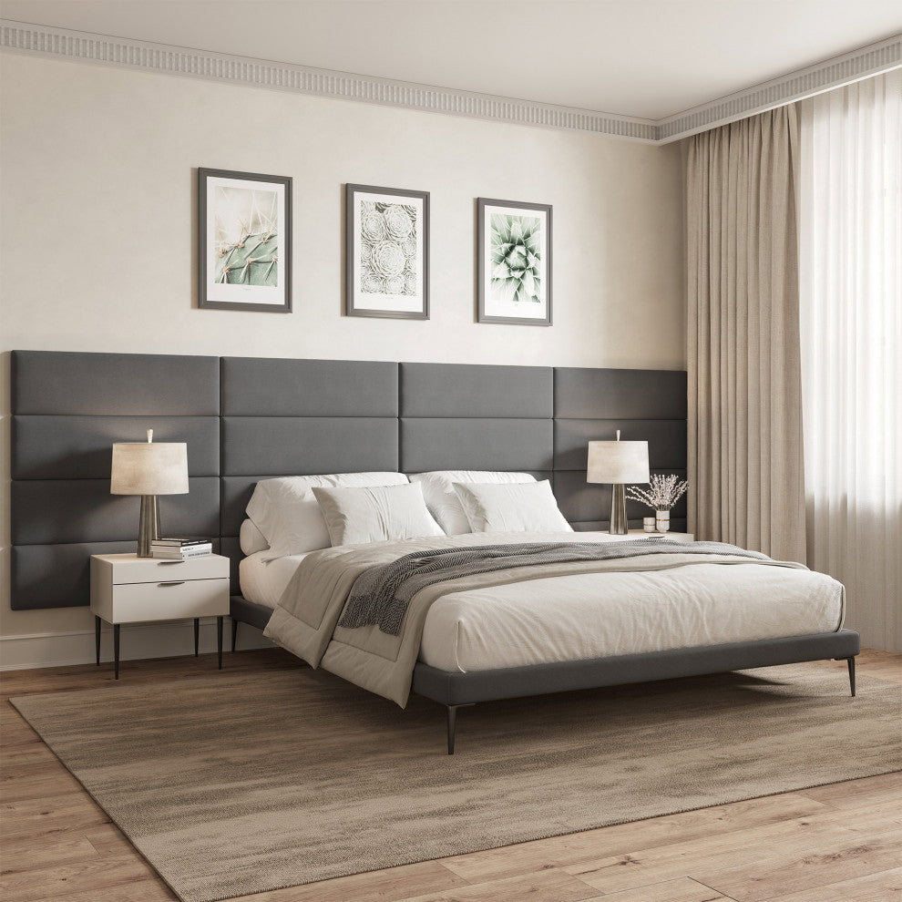 38"x 11.5" Upholstered Wall Mounted Headboard Panels, 12 PCs, Grey