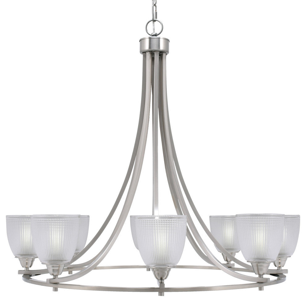 Paramount 8-Light Chandelier, Brushed Nickel, 5" Clear Ribbed Glass