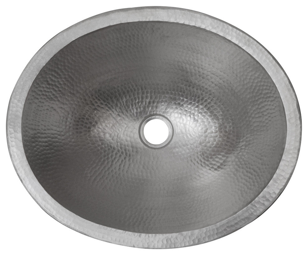 Oval Skirted Vessel Hammered Copper Sink, Nickel