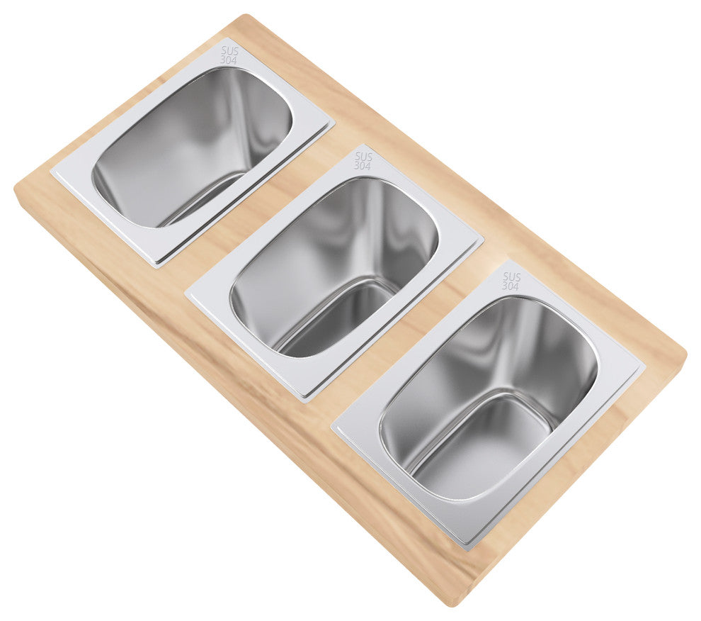 9 x 16.75 Condiment Serving Board With 3 Bowls