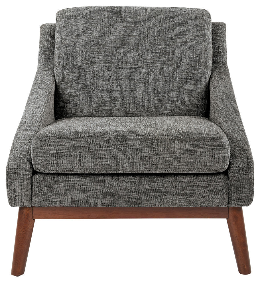 Mid-Century Club Chair, Charcoal Fabric With Coffee Finish Legs
