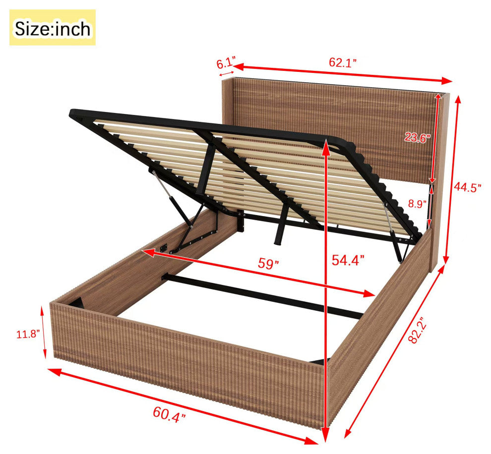 Gewnee Large grooved undulating lift storage bed frame