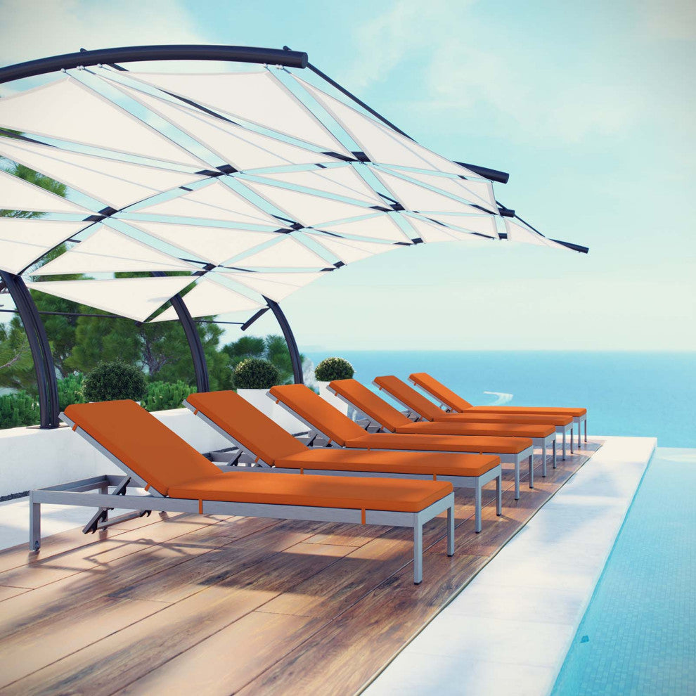 Shore Chaise with Cushions Outdoor Patio Aluminum, Set of 6