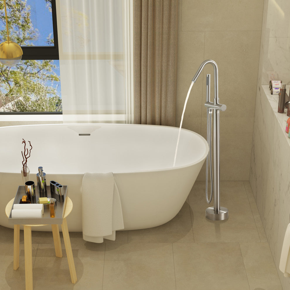 Freestanding Single-Handle Bathtub Faucet with Hand Shower, Brushed Nickel