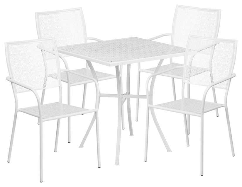 28'' Square Indoor-Outdoor Steel Patio Table Set With 4 Square Back Chairs, Whit