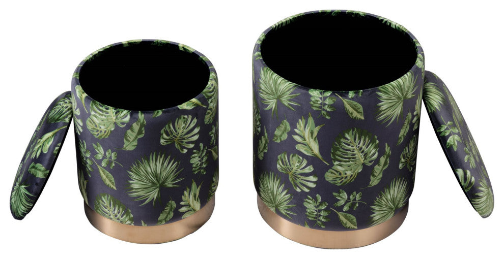 Storage Stool, Fabric, Wood, Green, Gold, Lounge Cafe Lobby Hospitality