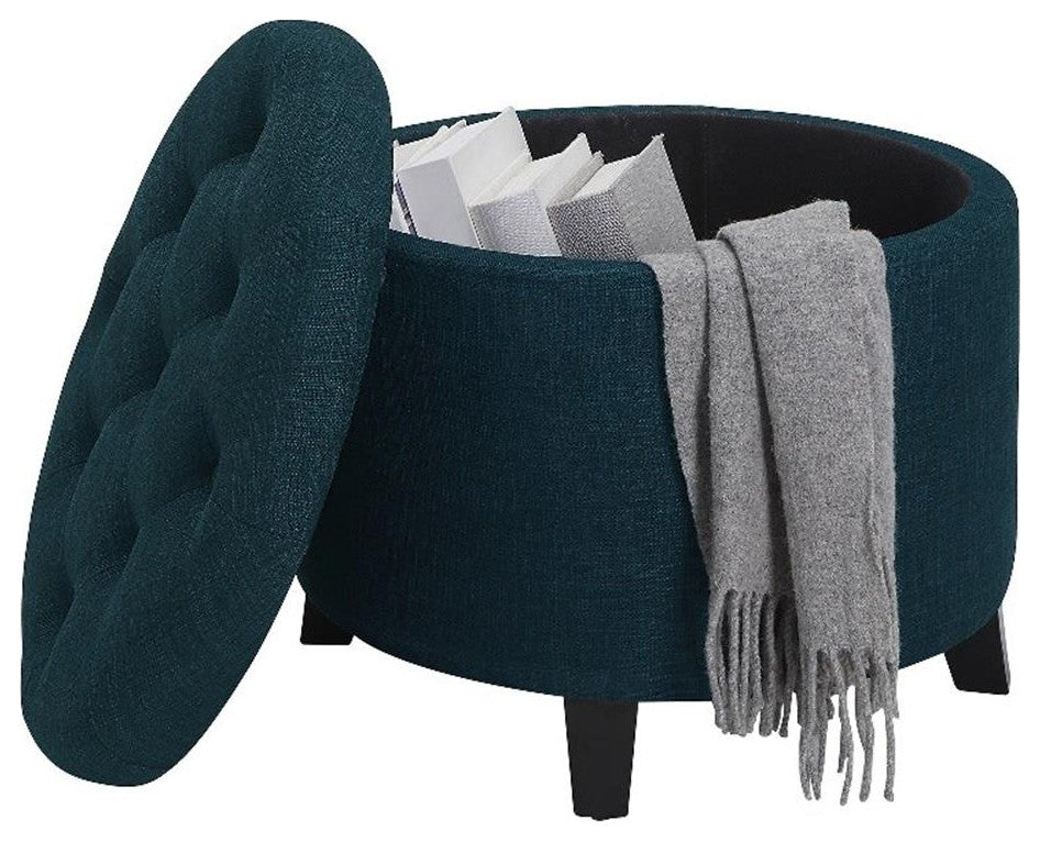 Convenience Concepts Designs4Comfort Round Storage Ottoman in Blue Fabric