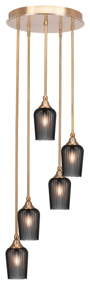 Empire 5-Light Cluster Pendalier, New Age Brass/Smoke Textured