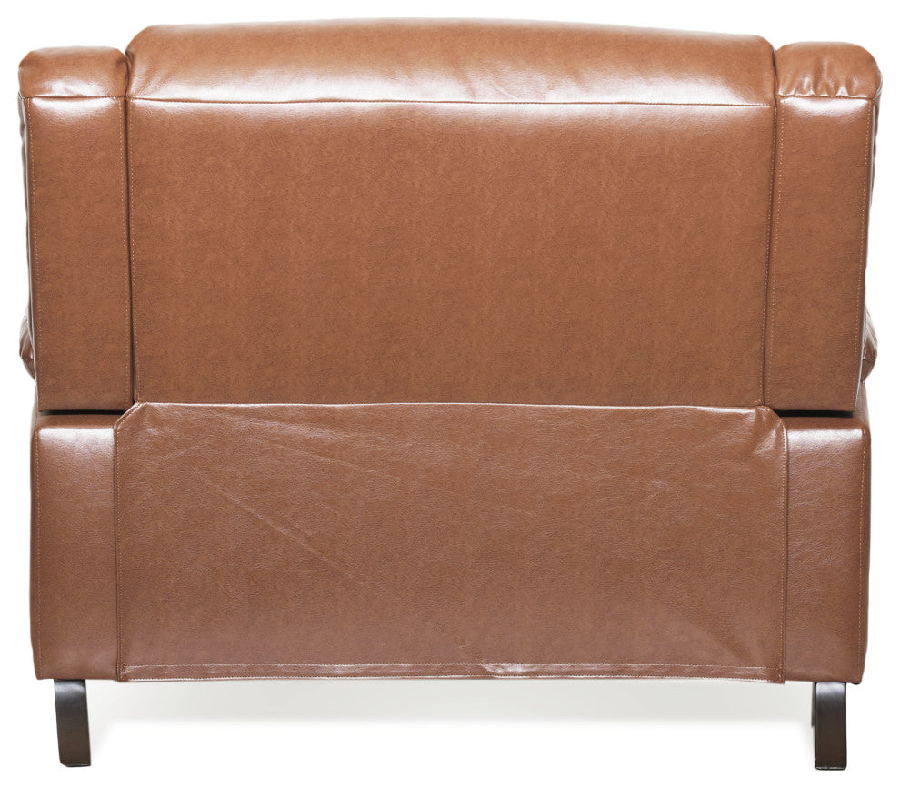 Upham Faux Leather Oversized Pushback Recliner, Cognac Brown/Espresso