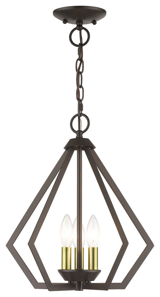 Prism 3-Light English Bronze Semi-Flush/Small Pendant, Antique Brass Accents