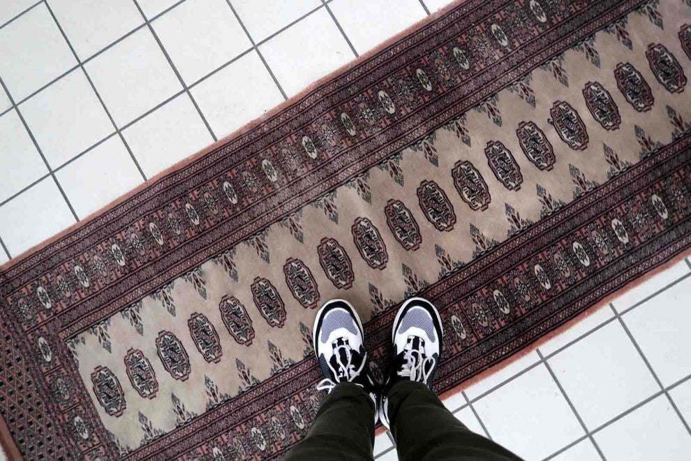 Handmade Vintage Uzbek Bukhara Runner 2.6'x12.2', 80cmx373cm 1960s