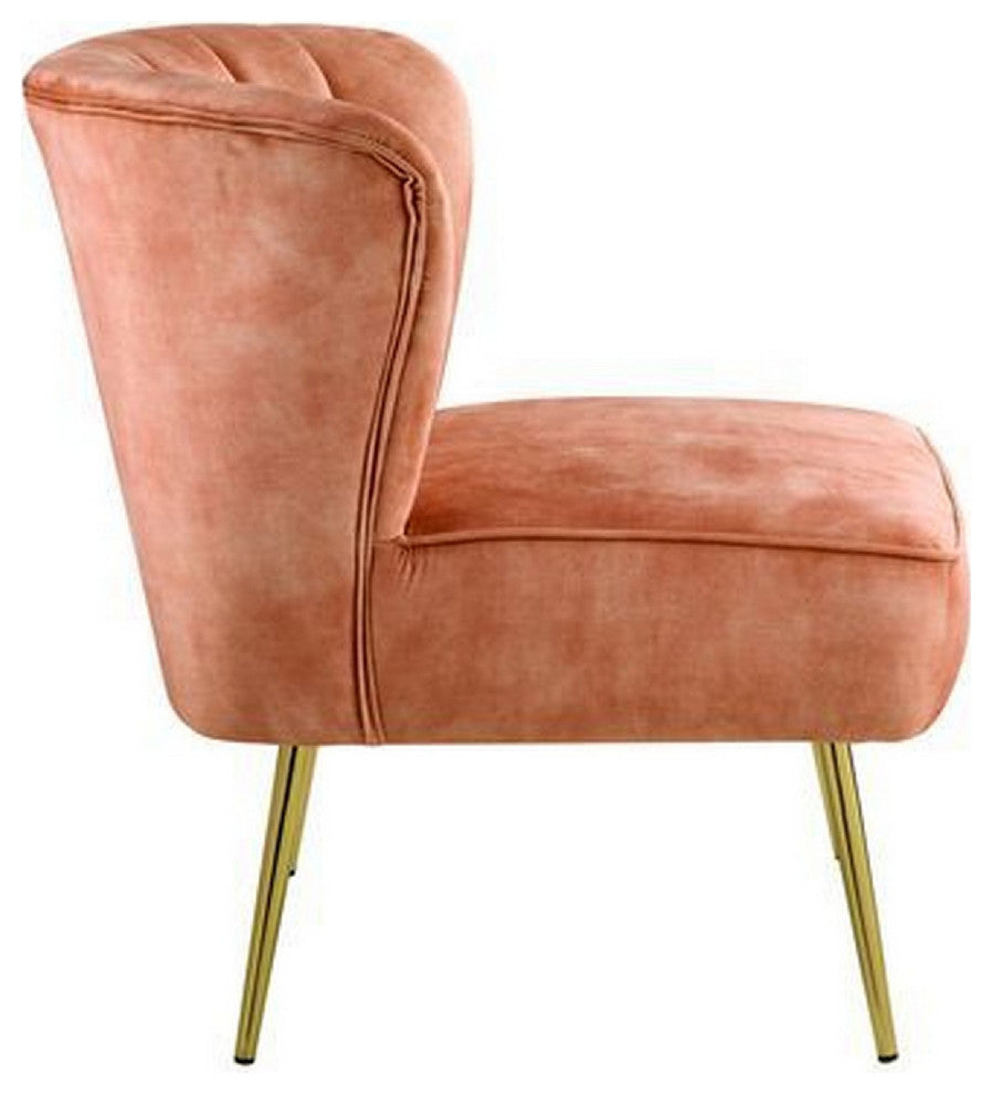 Benzara BM269067 Accent Chair With Curved Tufted Back, Orange and Gold