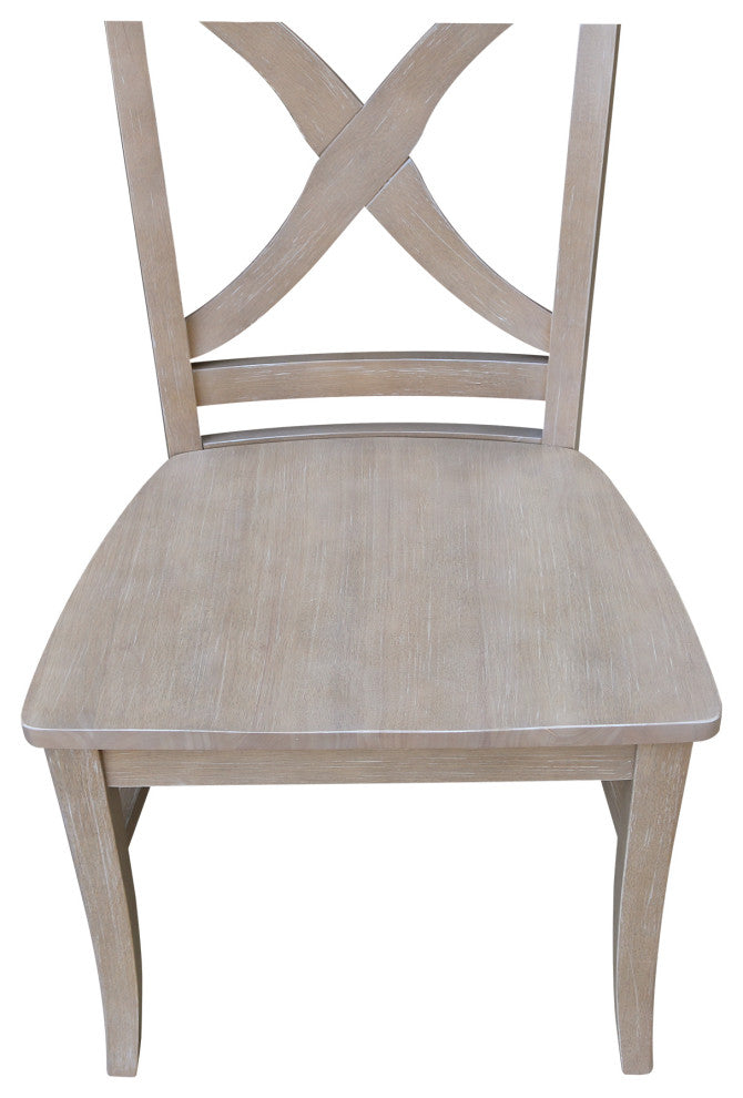 Set of Two Vineyard Curved X Back Chairs, Washed Gray Taupe