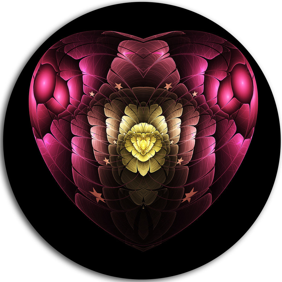 Isolated Heart Digital Fractal Flower, Floral Disc Metal Artwork, 36"