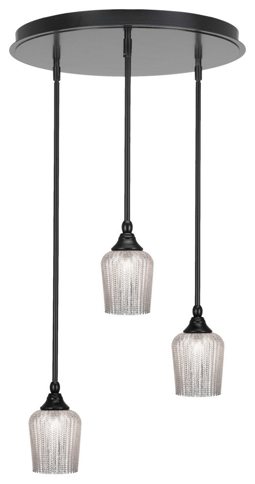 Empire 3-Light Cluster Pendalier, Matte Black/Silver Textured