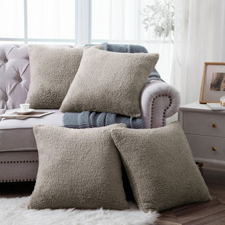 Sherpa Pillow Shell 4 Piece Set, Feathery Grey, 20" X 20"