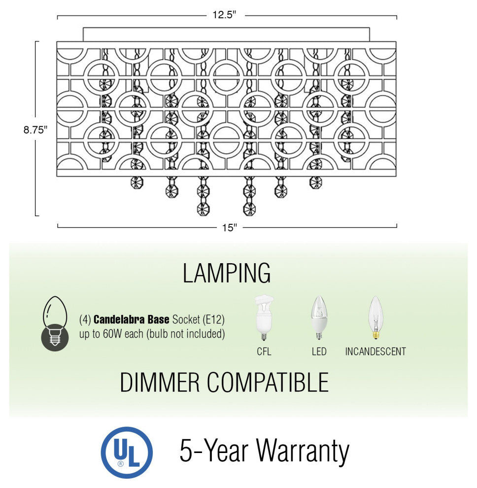 Kira Home Brielle 15" Chic Crystal Flush Mount Chandelier, Round Metal Shade
