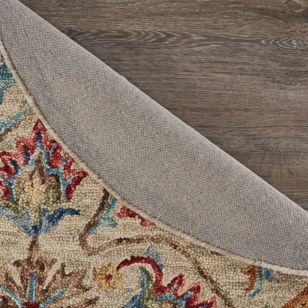 4" Round Beige Floral Medallion Area Rug