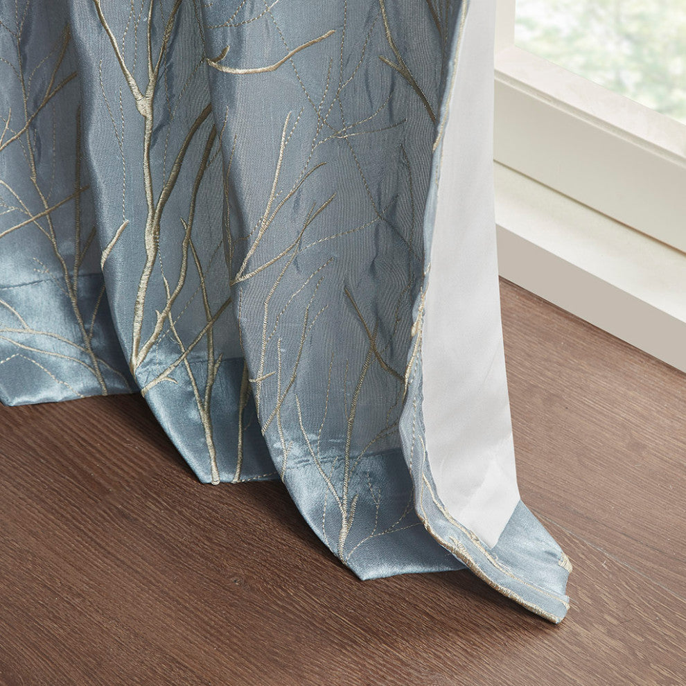 Madison Park Andora Embroidered Branches Faux Silk Window Panel, Blue, Blue, 84"