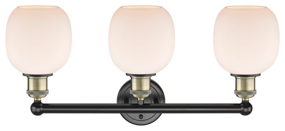 Belfast 3-Light 24" Bath Vanity Light, Black Antique Brass, Matte White