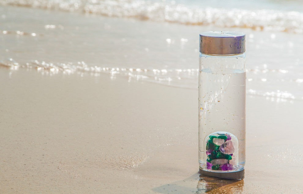 Water Bottle, VitaJuwel ViA Gemwater Bottle, Black Loop Caps, Forever Young