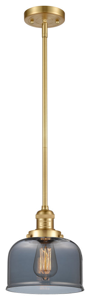 Large Bell 1 Light Mini Pendant, Satin Gold, Plated Smoke
