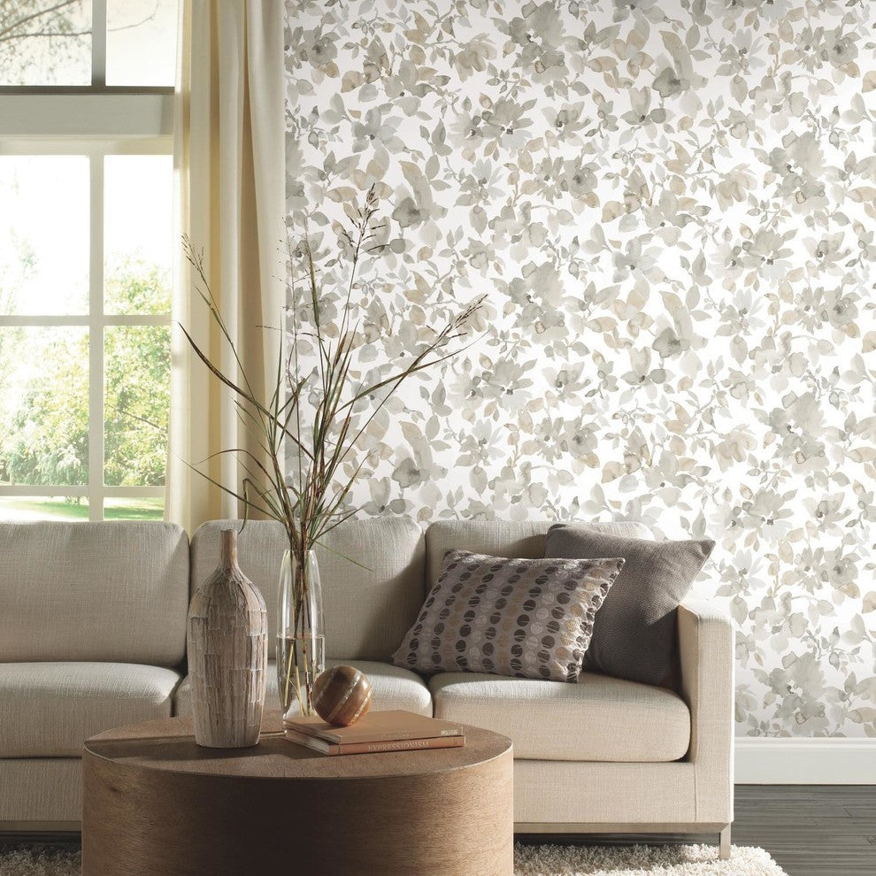 Neutral Watercolor Floral Peel & Stick Wallpaper