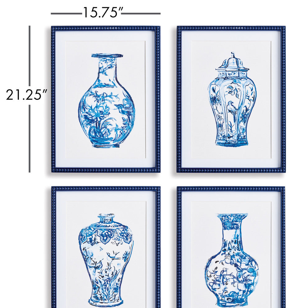 Ornamental Urns In Blue Gallery, Set of 4