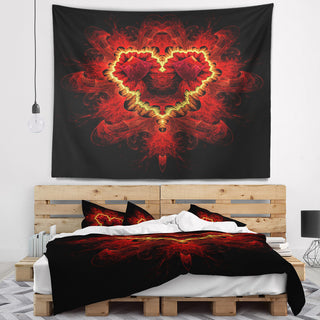 Fractal Red Heart Texture Abstract Wall Tapestry, 80"x68"