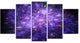 Purple Fireworks on Black, Contemporary Art on Canvas, 60"x32", 5 Panels
