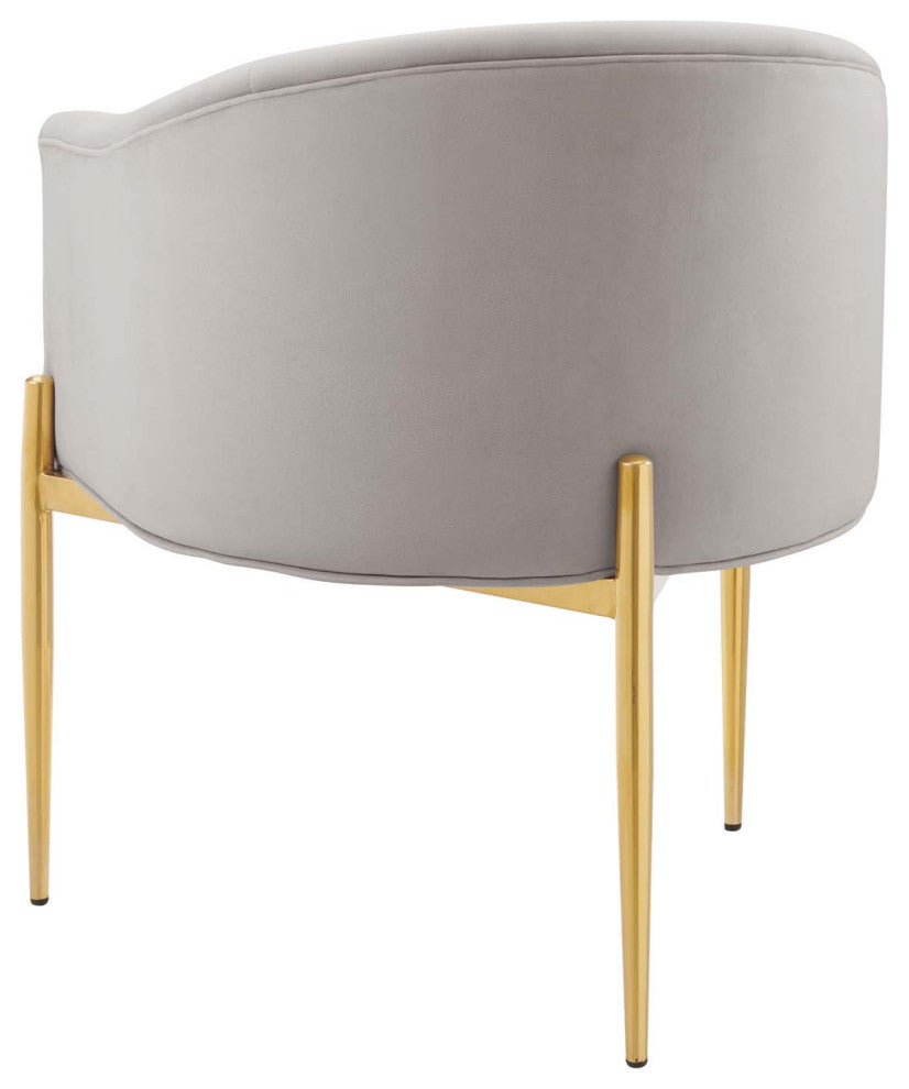 Tufted Accent Chair, Set of 2, Velvet, Metal, Gray, Modern, Lounge
