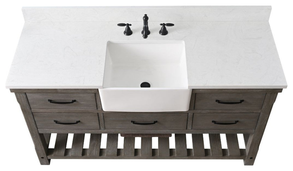 Wesley 60" Bathroom Vanity, Weathered Gray