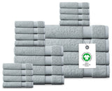 Delara 20-Piece Solid 100% Organic Cotton Plush Bath Towel Set 30"x58", Light Blue