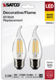 5.5W CA10 LED, Clear, Medium Base, 2700K, 500 Lumens, 120V, 2- Pack