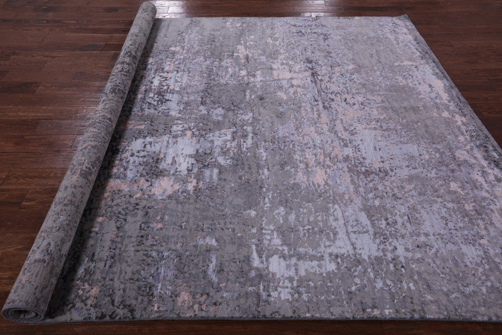 8' 0" X 10' 2" Handmade Wool and Silk Abstract Rug Q7041