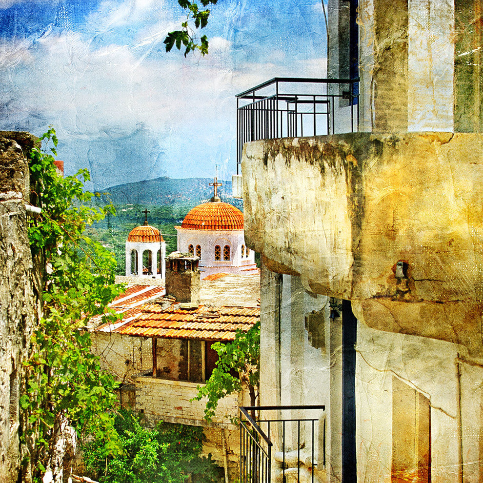 "Santorini II" Tempered Glass Wall Art