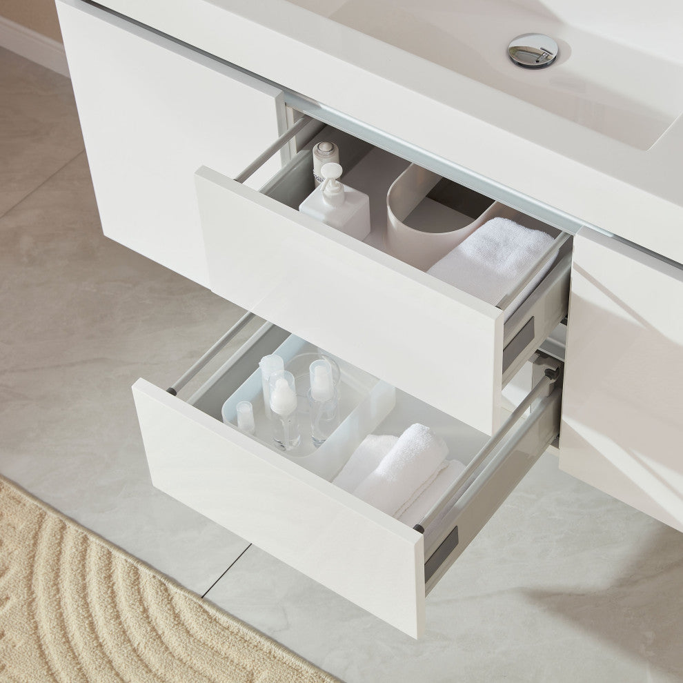 Vanity Art Wall-Hung Single-Sink Bathroom Vanity With Resin Top, 48"