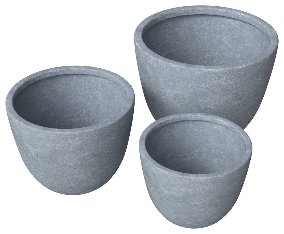 Dahlia 3-Piece Planter Set, Fiberstone and Clay, Aged Concrete