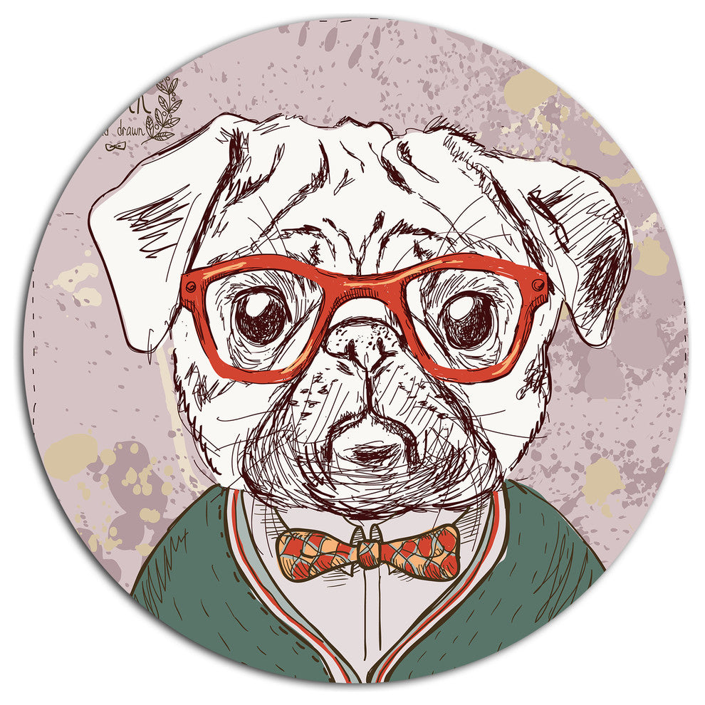 Hipster Pug Dog In Vintage Style, Animal Round Wall Art, 23"