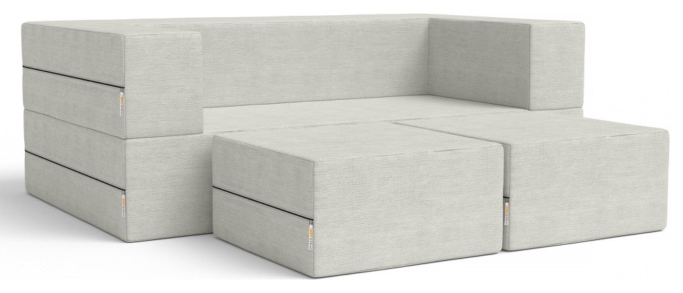Jaxx Zipline Convertible Sleeper Loveseat & Ottomans, Microvelvet - Ice