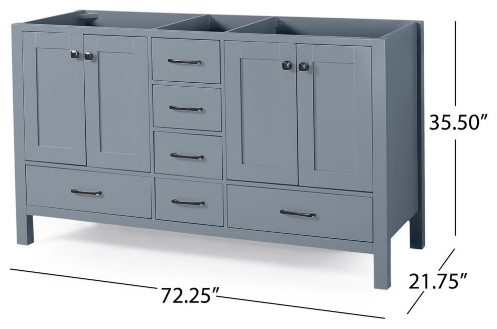 Kayla Contemporary 72" Wood Bathroom Vanity, Counter Top Not Included, Gray