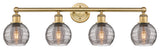Edison-Athens Deco Swirl 4-Light 33" Vanity Light, Brushed Brass, Light Smoke
