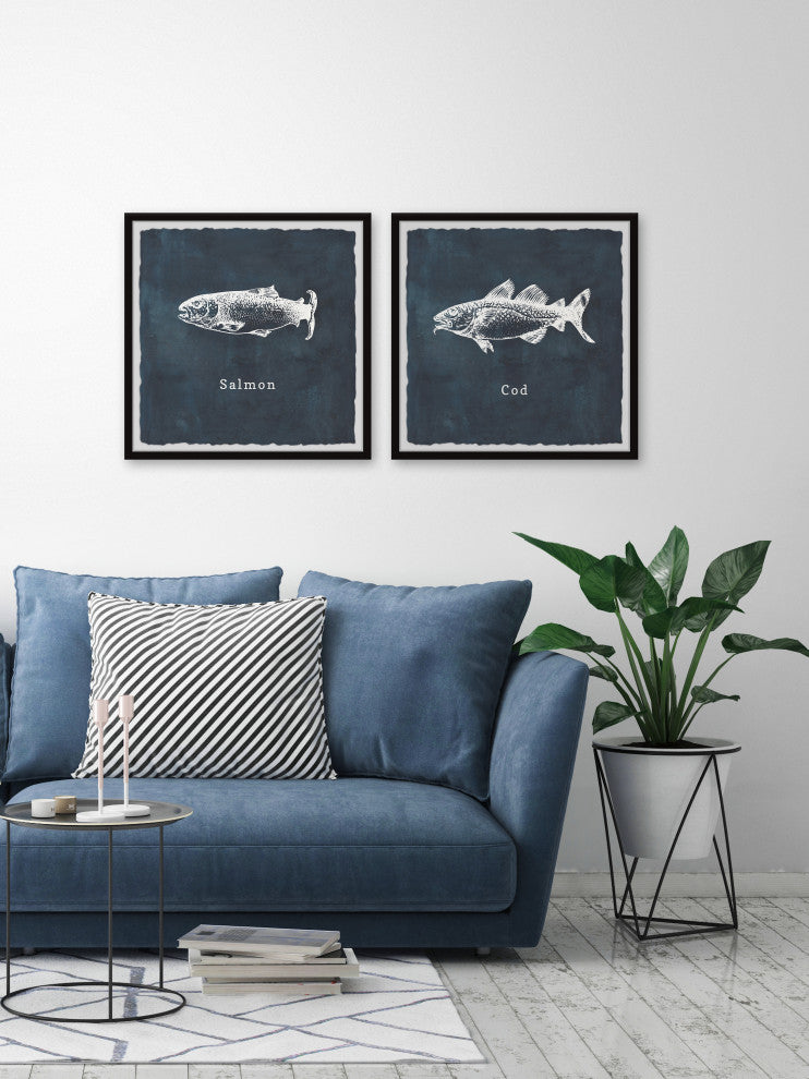 Cod and Salmon Diptych, 2-Piece Set, 24x24 Panels