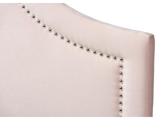 Light Pink Velvet Fabric Upholstered Queen Size Headboard